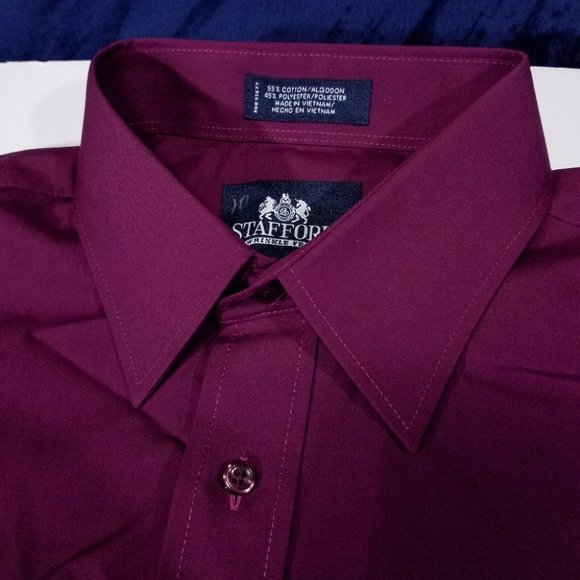 Stafford Wrinkle-Free Pink Long Sleeve Dress Shirt - Picture 4 of 12